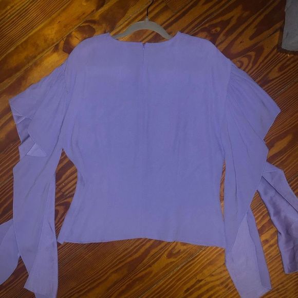 Lewit Womens Purple Jacquard Ruffle Flutter Sleeves Crop Top Sz Small (1) $279 - Picture 3 of 8